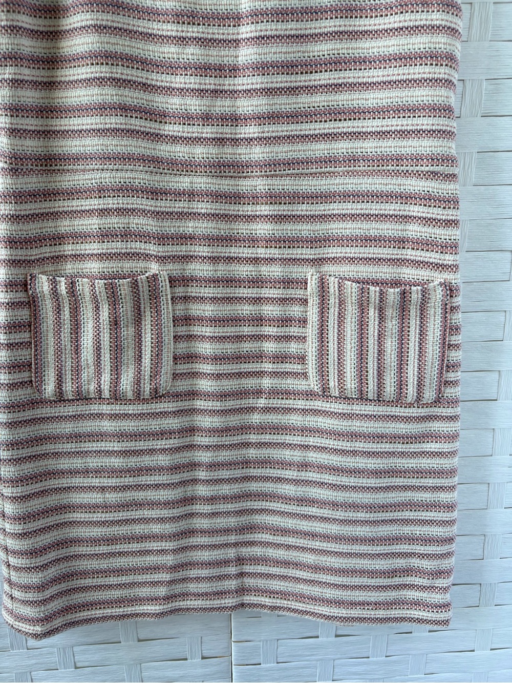Loft Size 14 Sleeveless Square Neck Textured Stripe Sheath Dress Office Pockets - Picture 5 of 11